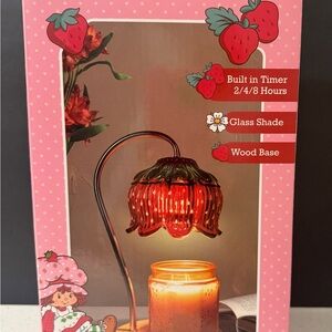Cute Charming Red strawberry Glass Shade Candle Warmer Lamp with Wood Base